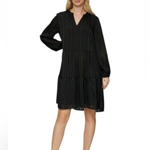 Pigalle Only Chiffon Metallic Striped Tiered Black Mini Dress